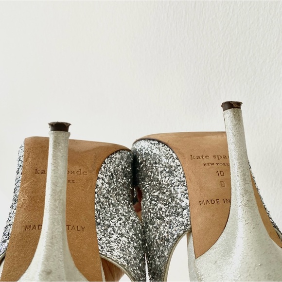 kate spade Sparkly Glitter Bow Slingback Silver Metallic Girlie Feminine Heels - Picture 13 of 17